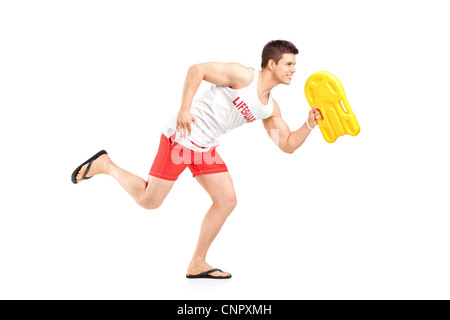 Lifeguard running isolated on white background Stock Photo