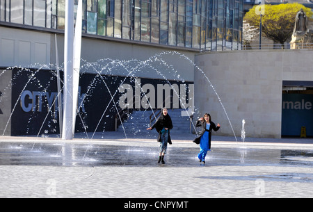 City Park, Bradford's new fountain and mirror park, the UK's largest water feature, Bradford City Centre, West Yorkshire, UK Stock Photo