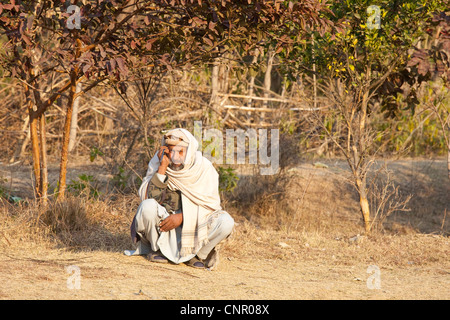 Local man on a mobile phone in Punjab Province, Pakistan Stock Photo