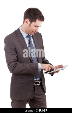 Young cuacasian businessman using a tablet pc,isolated on white background Stock Photo