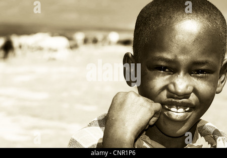 Portrait of African kid smiling, Masai Mara, Kenya Stock Photo