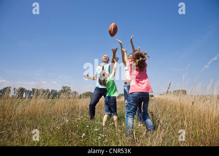 Family Playing Football, Mannheim, Baden-Wurttemberg, Germany Stock Photo