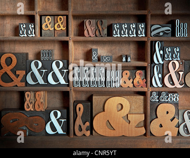 Ampersands in Letterpress Drawer Stock Photo