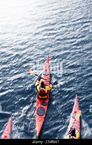 Aerial view of kayakers in water Stock Photo