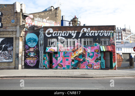Graffiti covered building on Great Eastern Street in Shoredtich, east London, United Kingdom. Stock Photo