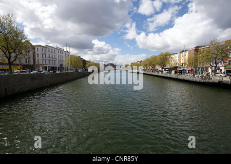 The view from O'Connell Bridge looking west along the River Liffey in Dublin, Ireland. Stock Photo