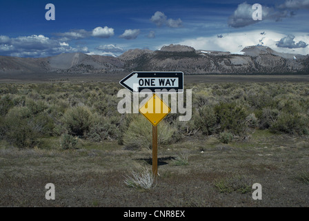 One way sign on rural road Stock Photo