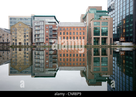 Reflections of buildings in the water at Grand Canal Dock, Dublin city, Ireland Stock Photo