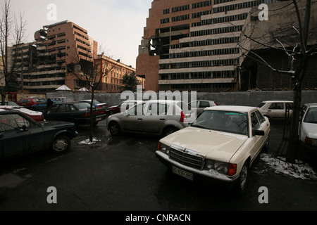 Building of the Federal Defense Ministry of Yugoslavia destroyed by the NATO's aviation in 1999 in Belgrade, Serbia. Stock Photo