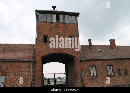 Auschwitz Birkenau Concentration Camp Entrance. Stock Photo