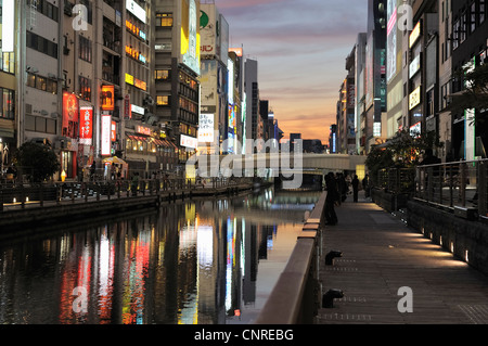 sunset at Dotombori river, Osaka, Japan Stock Photo