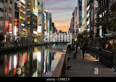 sunset at Dotombori river, Osaka, Japan Stock Photo