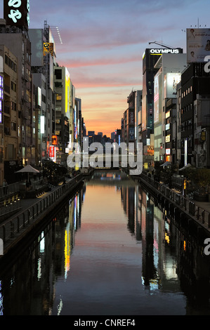 sunset at Dotombori river, Osaka, Japan Stock Photo