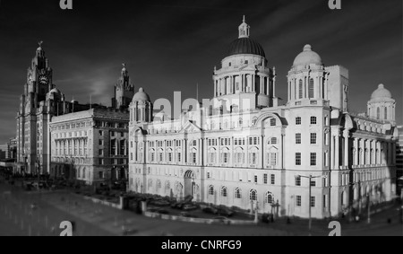 Three Graces, Liver Building, Cunard Building and Port of Liverpool Building on Liverpools World Heritage waterfront Stock Photo