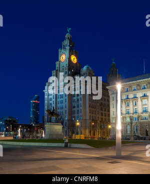 Three Graces, Liver Building, Cunard Building and Port of Liverpool Building on Liverpools World Heritage waterfront Stock Photo