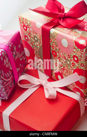 Festively wrapped gifts Stock Photo