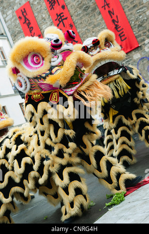 Lion dance in celebration of Chinese new year Stock Photo