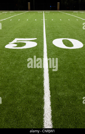 Fifty yard line on football field Stock Photo