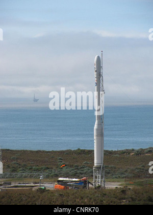 NASA's Glory spacecraft stands on its launch pad at Space Launch Complex 576-E at Vandenberg Air Force Base in California. Stock Photo