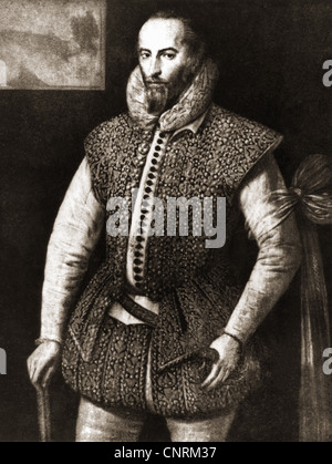 Raleigh, Walter, 1552 - 29. 10.1618, English navigator and author/writer, half length, painting, Artist's Copyright has not to be cleared Stock Photo