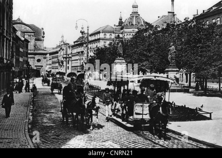 geography / travel, Germany, Munich, tram, horse tramway, Promenadeplatz, circa 1900, Additional-Rights-Clearences-Not Available Stock Photo