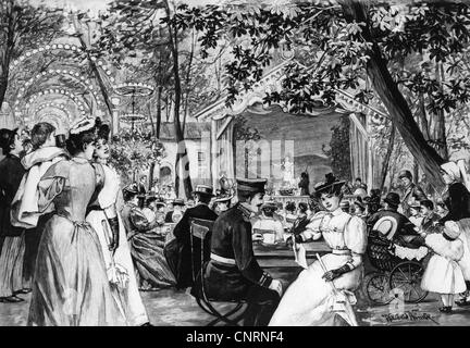 geography / travel, Germany, Berlin, people, Sunday afternoon in a summer theatre, wood engraving after drawing by Willibald Winch, 1898, Additional-Rights-Clearences-Not Available Stock Photo