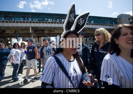 Thousands of fans arrive for the home opener at Yankee Stadium in the New York borough of The Bronx Stock Photo