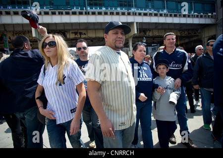 Thousands of fans arrive for the home opener at Yankee Stadium in the New York borough of The Bronx Stock Photo