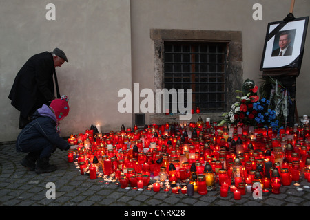 People mourning late Czech president Vaclav Havel in Prague Castle in December 22, 2011, in Prague, Czech Republic. Stock Photo