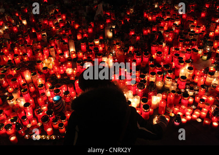 People mourning late Czech president Vaclav Havel in Wenceslas square in December 22, 2011, in Prague, Czech Republic. Stock Photo