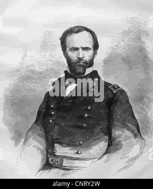 Digitally restored vector portrait of Civil War General William Tecumseh Sherman. Stock Photo
