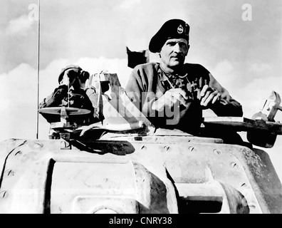 Digitally restored vector photo of Field Marshal Bernard Law Montgomery in a Grant tank in North Africa, November 1942. Stock Photo