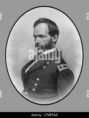 Digitally restored vector portrait of Civil War General William Tecumseh Sherman. Stock Photo