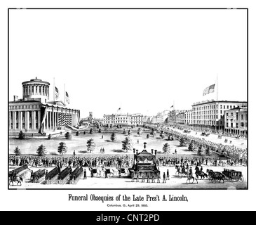 Digitallly restored vintage Civil War era print showing the funeral procession of President Lincoln. Stock Photo