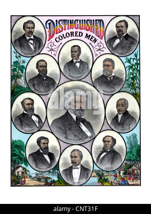 Vintage American History print featuring some of the 19th centuries most celebrated African American leaders. Stock Photo