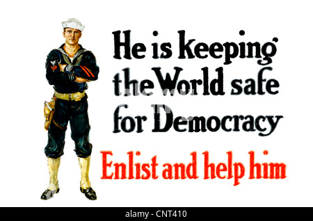 Vintage World War One poster of a sailor standing with his arms crossed. Stock Photo