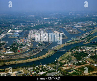 domestic port with oil tanks and coal depot, Germany, North Rhine-Westphalia, Ruhr Area, Duisburg Stock Photo