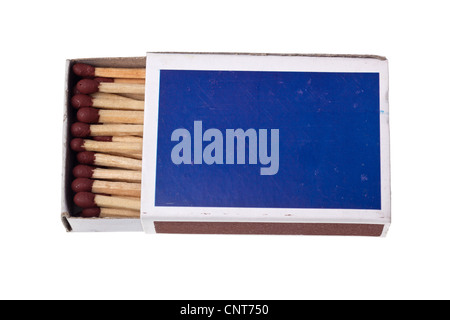 Matchbox full of matchsticks isolated on white background Stock Photo