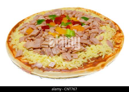 Uncooked Hawaiian pizza isolated on white background Stock Photo