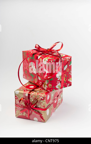 Festively wrapped Christmas gifts Stock Photo