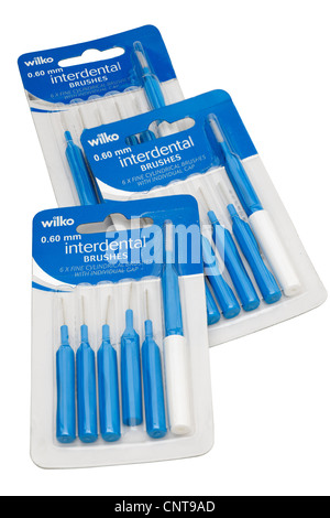 Three packets of Wilko interdental tooth brushes Stock Photo