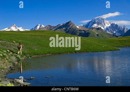 mountain lake at the mont Blanc, 4708 meters, highest mountain of Europa, France, Alps
