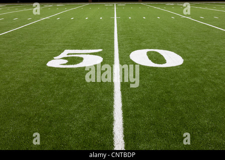 Fifty yard line on football field Stock Photo
