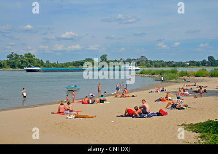 sand beach at Rhine River, Germany, North Rhine-Westphalia, Cologne Stock Photo