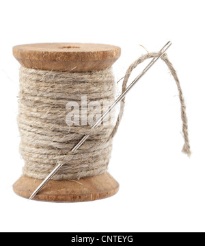 rope yarn on spool with big needle Stock Photo