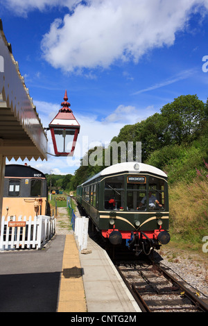 An Heritage train comes into the Wirksworth Railway Station in Derby, UK. Stock Photo