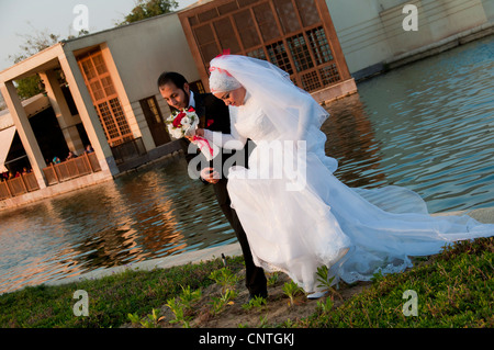 Bride and groom at Al Azhar park Cairo Stock Photo