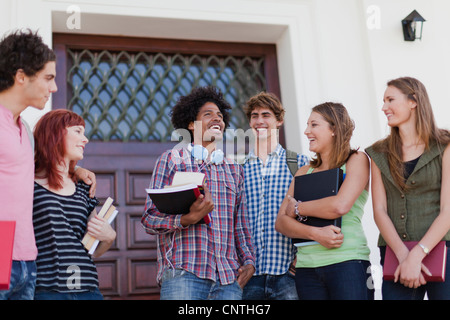 Students talking on campus Stock Photo