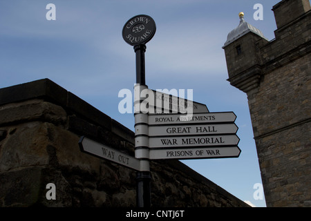 Directions to different parts of the Edinburgh Castle, letting tourists know location of War Memorial, Prisons, Great Hall, etc Stock Photo