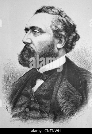 Lion Gambetta, 1838-1882, French statesman of the Third Republic, historic wood engraving, ca. 1880 Stock Photo